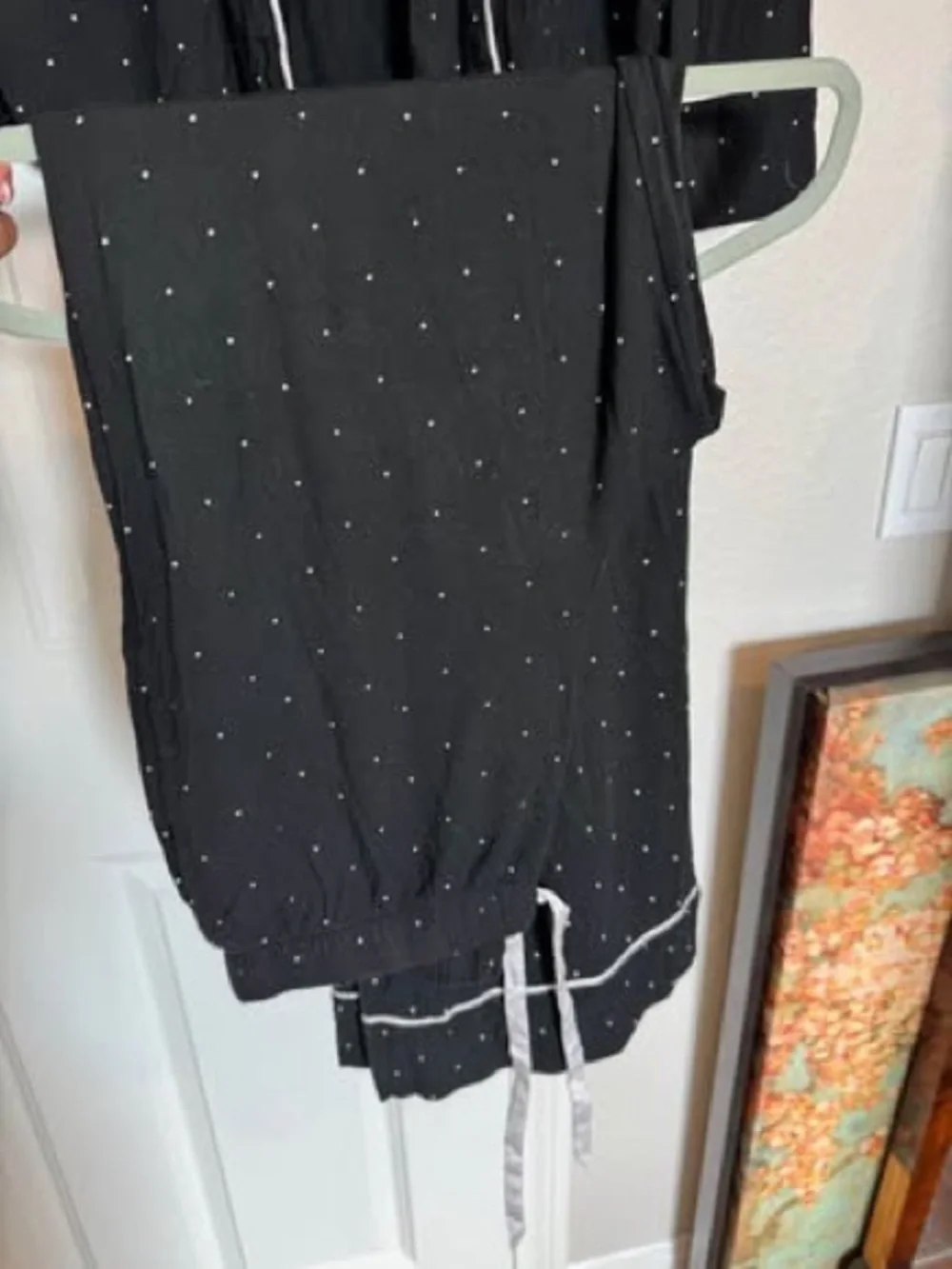 Victoria secret Black Polka Dot Pajama Set with White Piping size Medium